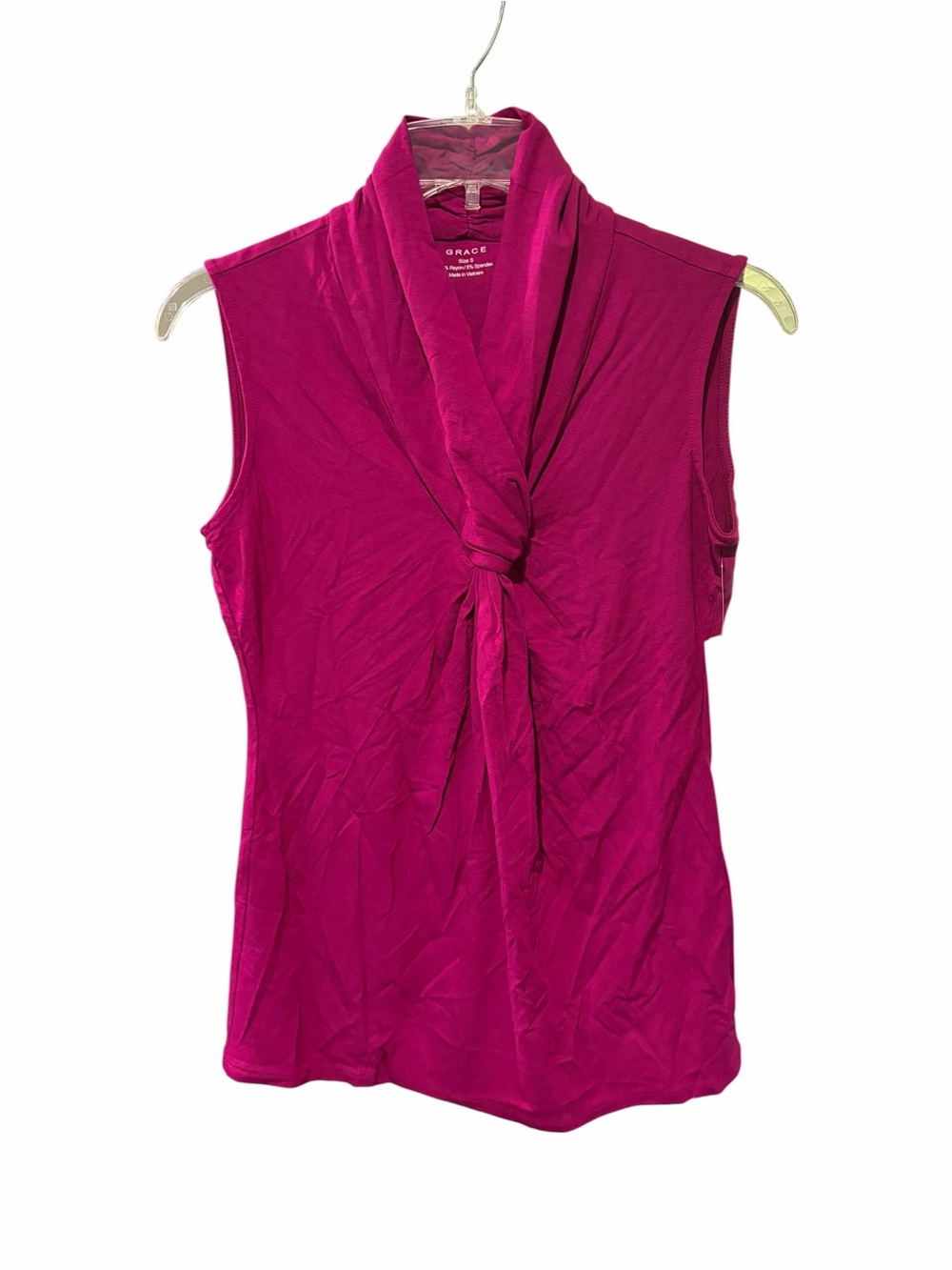 Grace Women’s Sleeveless Knot Front Mock Neck Top Magenta Size Large